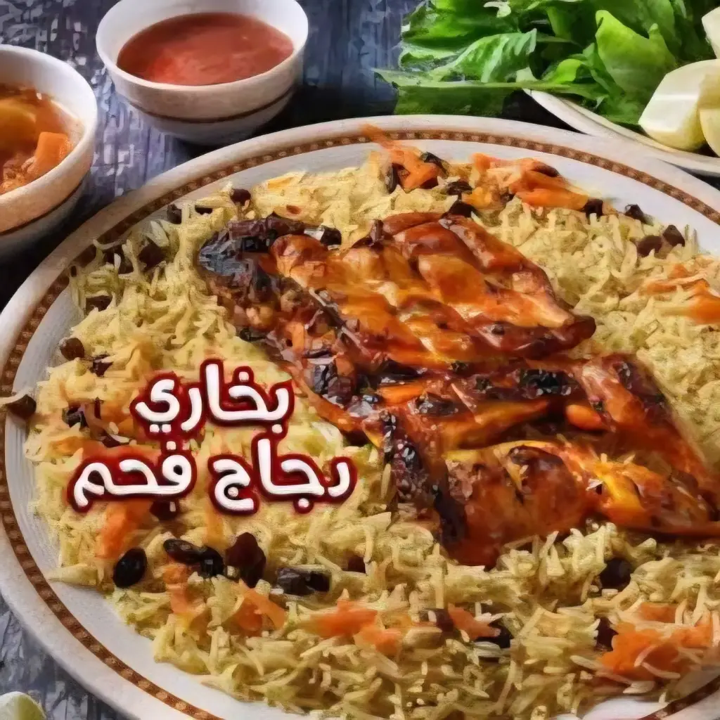 عيش بخاري مع دجاج على الفحم